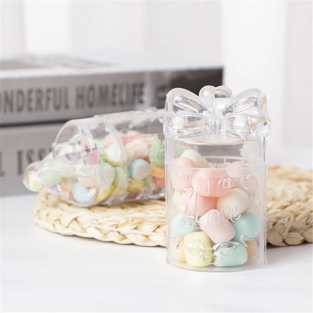 1pc Plastic Candy Box with Lid Candy Gift Bags Baby Shower Favor Boxes Package Round Candy Box Crystal Packaging Box Supplies