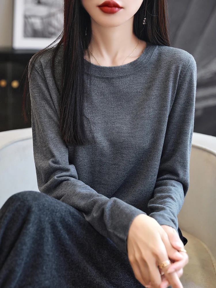 

Женская тонкая шерстяная трикотажная кофта с длинным рукавом и круглым вырезом, базовая модель, новинка весны, для повседневной носки, в корейском стиле
