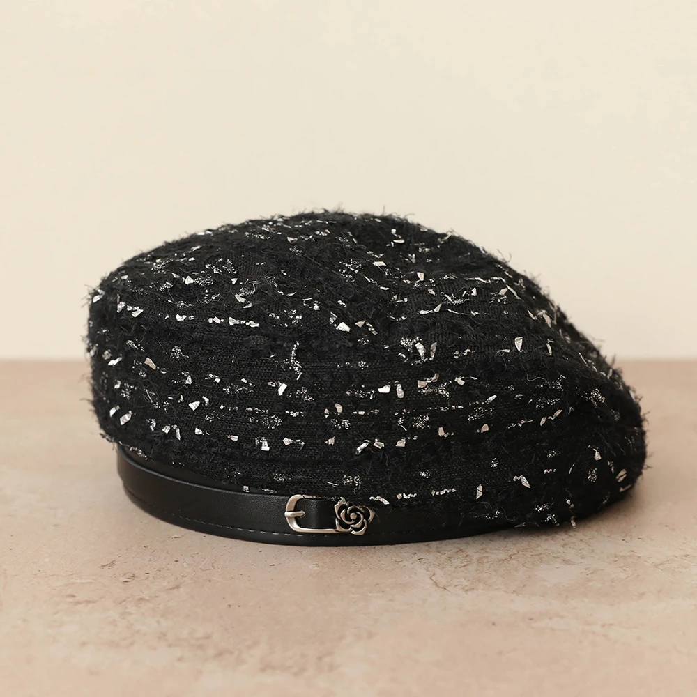 

Hat Women Beret Black Sequins Bling Spring Autumn Accessory For Outdoor Painter Casual