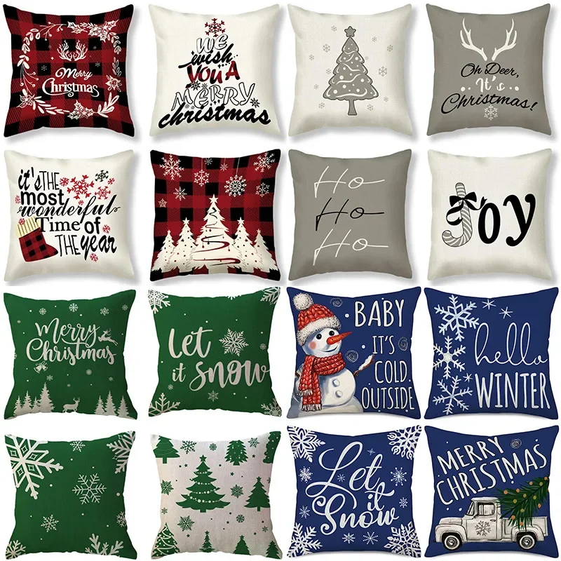 2025 New Christmas Eve Winter Snowflake Snowman Linen Pillowcase Home Living Room Cushion Cover