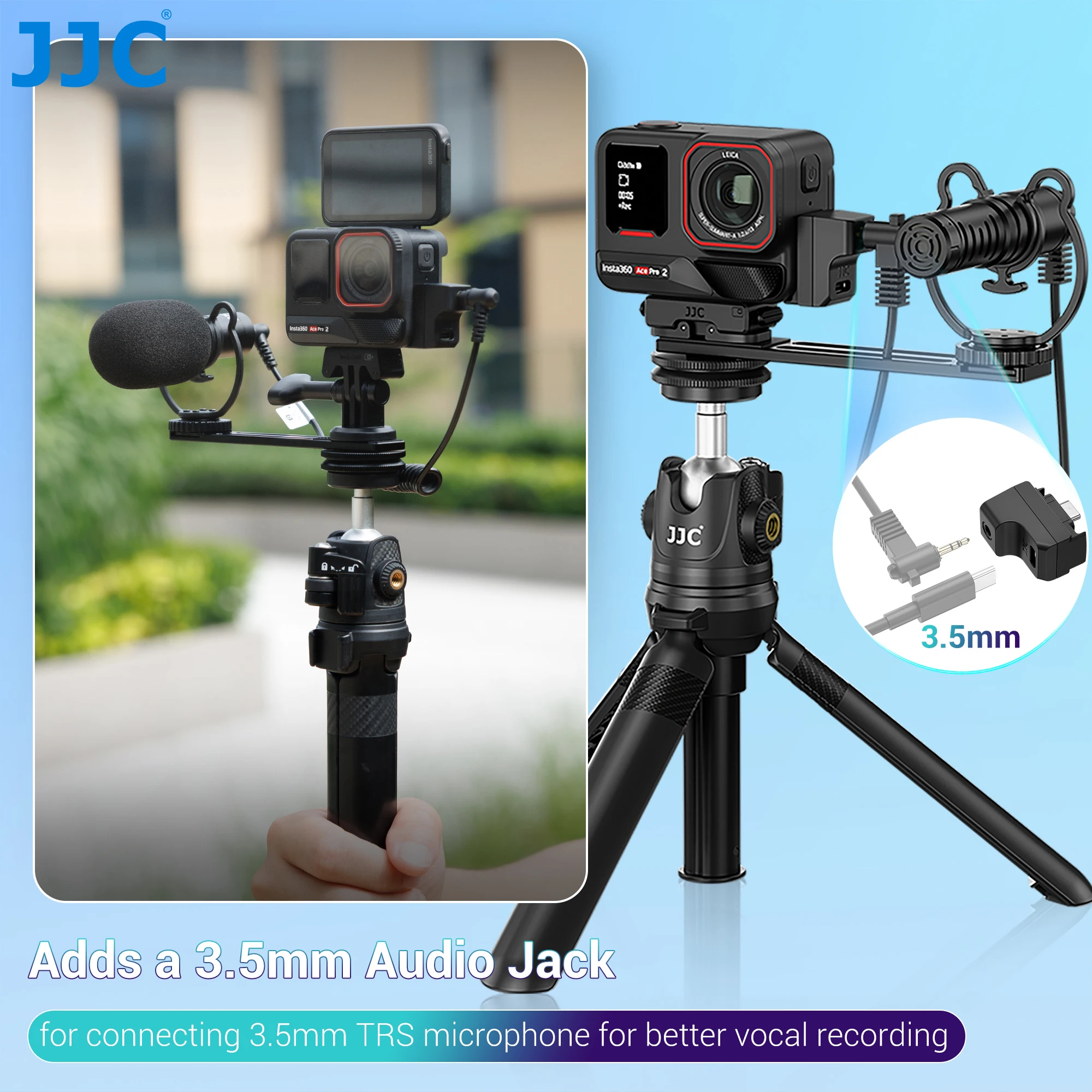 JJC Insta360 Ace Pro 2 Audio Adapter Mic Adapter For Insta 360 Ace Pro External Mic Type-C 3.5mm Audio Ports Support Charging