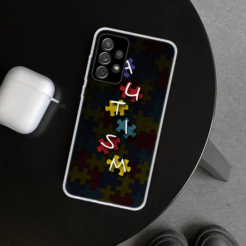 Autism Support Puzzle Phone Case for Samsung Galaxy A15 A25 A35 A55 A14 A24 A34 A54 A04S A13 A23 A33 A53 A03S A52 A12 A22 A32 A0