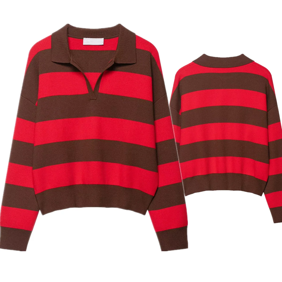 

Dave&Di женский свитер трикотаж женская одежда женская одежда High Street красный полосатый свитер с воротником-поло женский пуловер топы