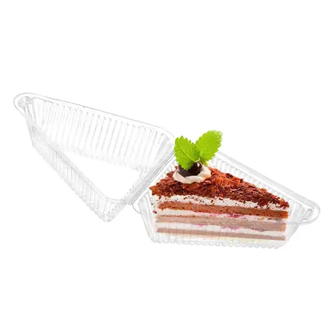 50 Pcs Clear Plastic Cake Triangular Box Food Grade Containers Disposable Set Carrier To Hinge Lid Storage Pie Container