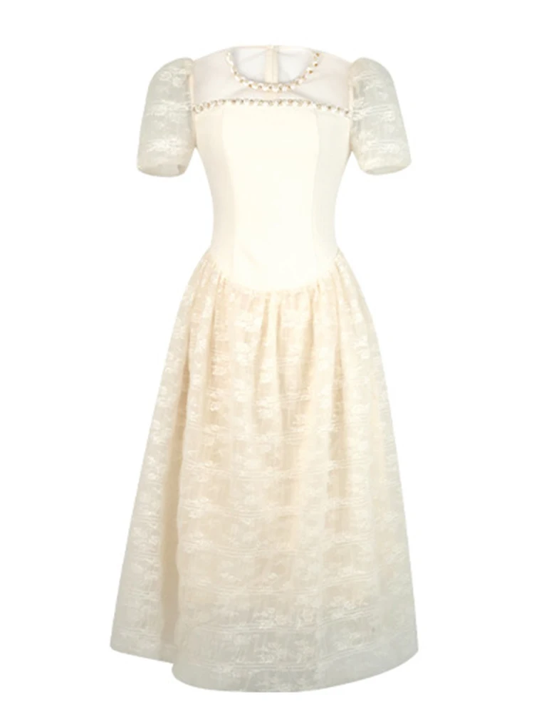 Women Clothes Gown Evening Sweet Lace Floral Sexy Puff Sleeve Corset  A-Line Dress Elegant Luxury Fashion Party Prom Vestido New