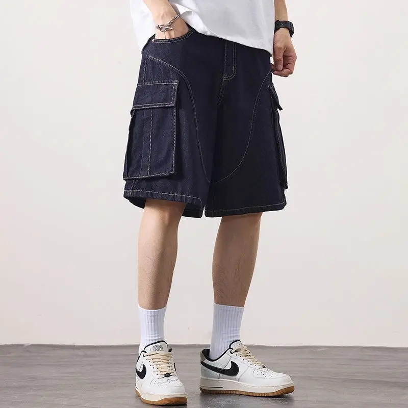 KSTUN 2025 힙합 데님 반바지 남성 와이드 레그 여름 반바지 루즈핏 디스트레스드 스트릿웨어 큰 포켓 리오셀 남성 의류