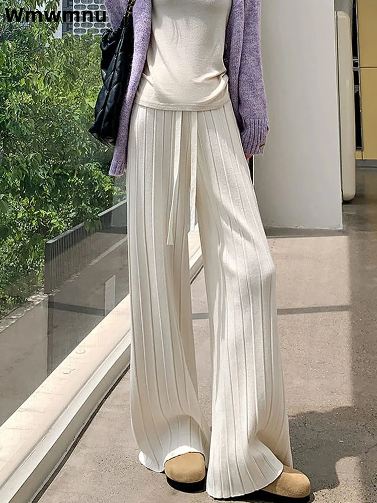 

Мешковатые прямые спортивные трикотажные брюки на шнуровке, женские повседневные плиссированные широкие брюки с высокой талией, свободные спортивные брюки Hosen