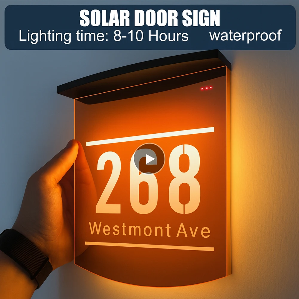 

Custom 3D Outdoor Solar House Sign LED Illuminated Laser Cut Acrylic House Numbers Personalized Exterior Family Address SignGift
