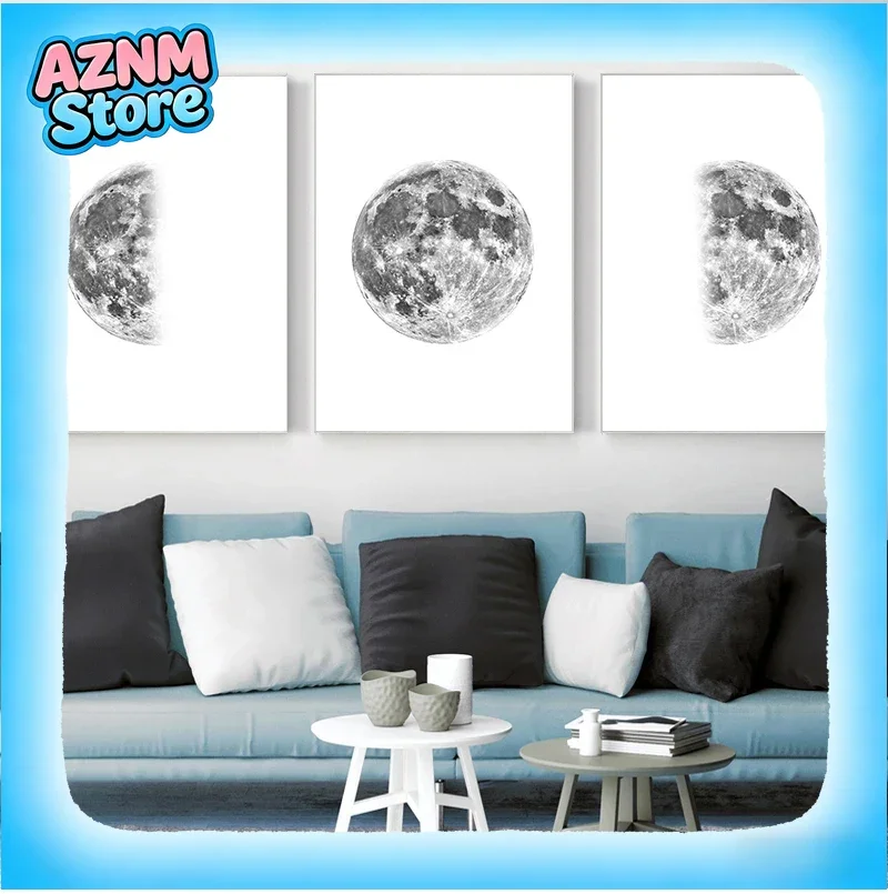 Luna Moon Phase Canvas Poster Print Minimalist Wall Art Abstract Painting Nordic Decoration Pictures Modern Living Room Decor