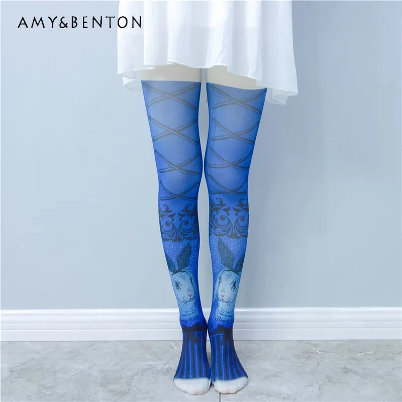 

Колготки в стиле Лолита с кружевом, мультяшным принтом и бантом, в стиле пэчворк, для косплея, готические, сексуальные, для женщин