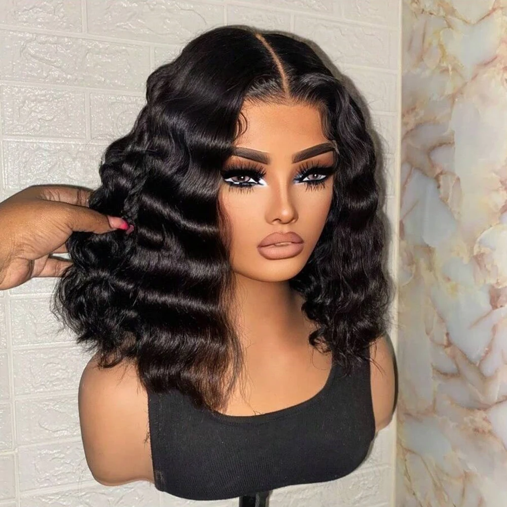 

13x4 Бесклеевой парик с глубокими волнами Боб Бразильские человеческие волосы 13x6 HD Парик фронта шнурка Wear and Go Короткий боб Предварительно выщипанные для чернокожих женщин