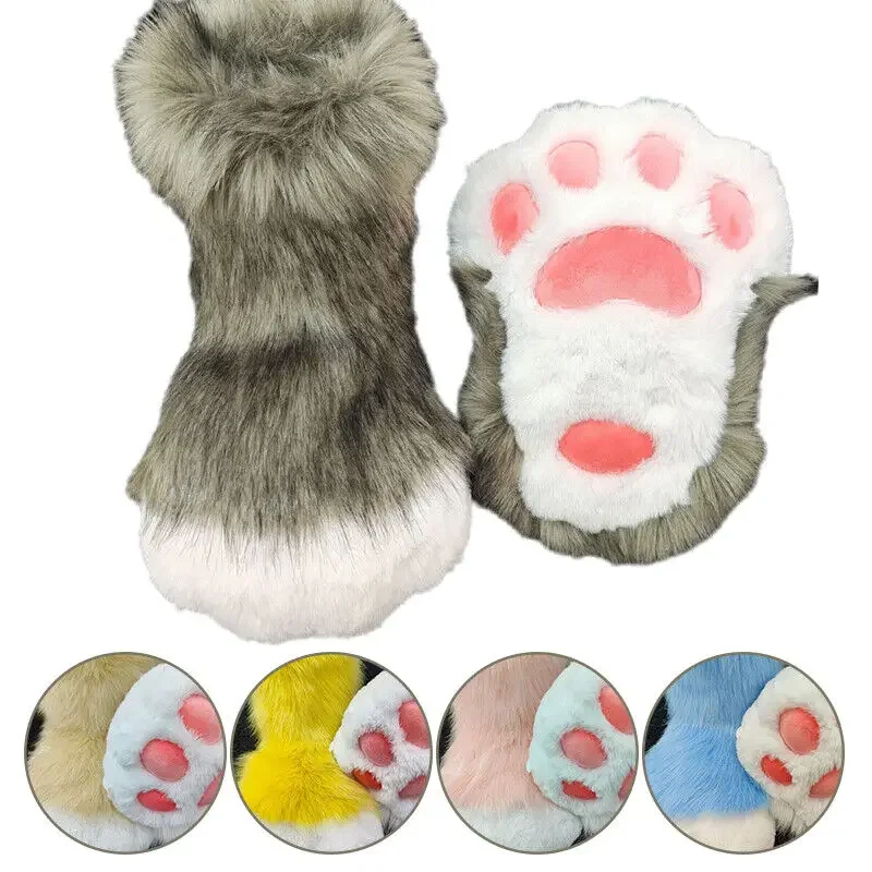 

Fursuit Cat Paw Shoes 1 Pair Plush Animal Foot Socks with Claws Non Slip Sole for Cosplay Costume Halloween Anime Party