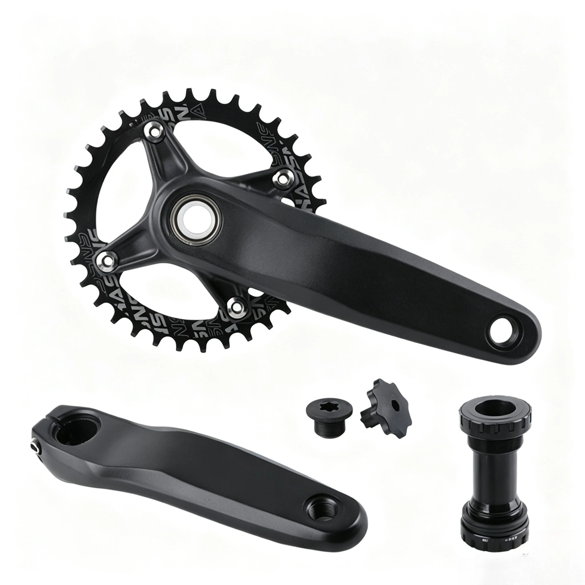 For HASSNS GX Mountain Bike Crankset, Hollow Integrated Widened Crank Arm, Narrow Wide Single Chainwheel 32T 34T 36T