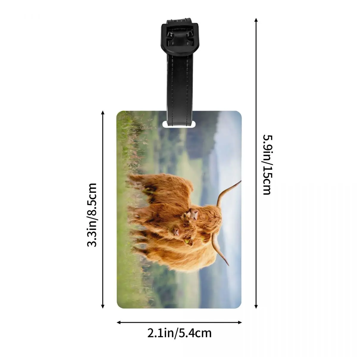Etiqueta de bagagem personalizada de vaca e flor das terras altas para malas etiqueta de identificação de capa de privacidade