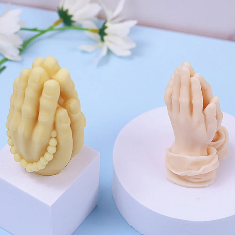 Prayer Gesture Silicone Candle Mold 3D Buddha Bead Hand Sculpture Plaster Resin Mold Kit DIY Soap Baking Tools Home Decor Gift