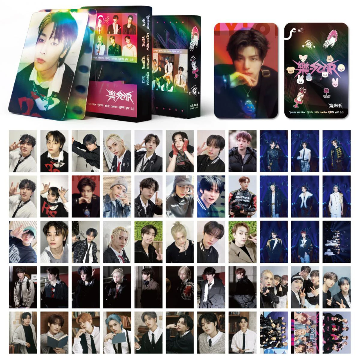 KAZUO 55 Pcs SK 2024 Holographic Laser Card Kpop Photocards  Postcards  Series