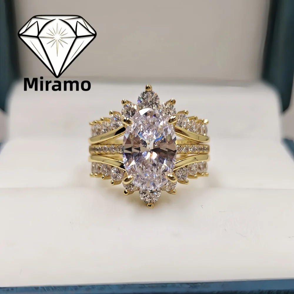 4.5CT Oval Cut Moissanite Ring Set Luxury Stackable Diamond Ring Zircon Crown Stackable Band Women's S925 Sterling Silver