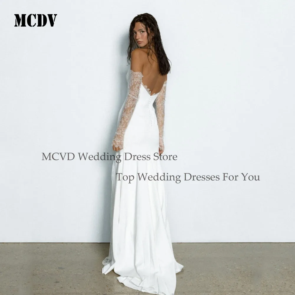 MCDV Elegante Meerjungfrau Braut Kleider Für Frauen Abnehmbare Ärmel Satin Spitze Hochzeit Party Kleider Side Split Braut Kleid Angepasst