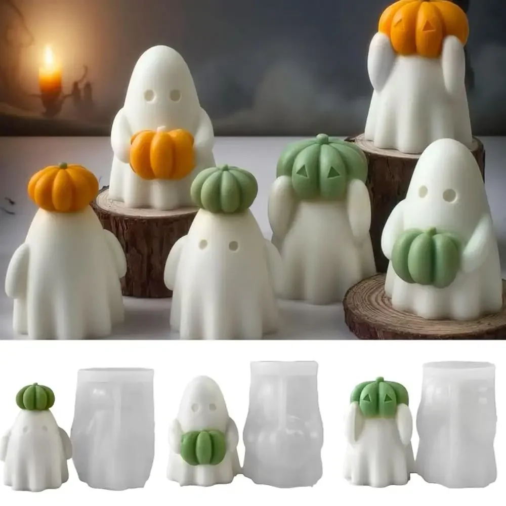 

3 Pcs Ghost & Pumpkin Candle Molds for Candle Making, DIY Halloween Ghost Mold Silicone for Candles, Soap, Fondant, Chocolate