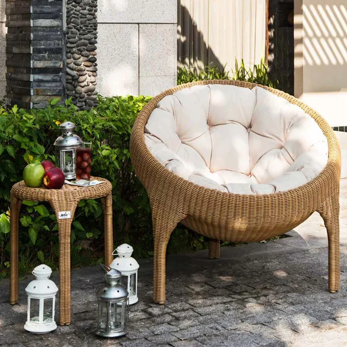 

HYS rattan chair coffee table three-piece balcony table and chair leisure rattan lazy recliner sofa chair outdoor terrace