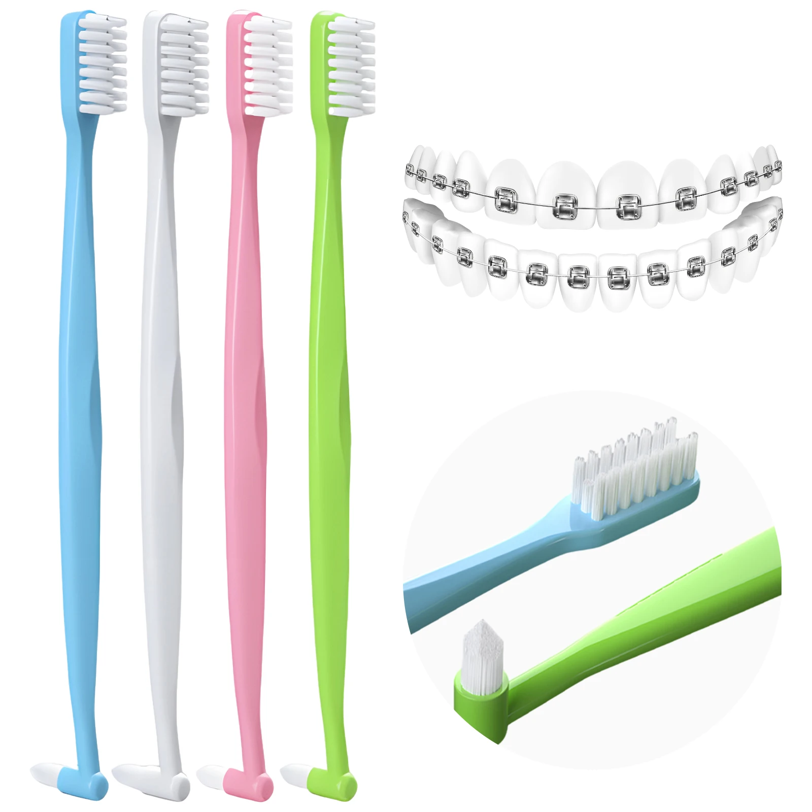 

4 Pcs Orthodontic Braces Toothbrush Dental Cleaning Tooth Brush U-Shaped Soft Bristle Oral Hygiene