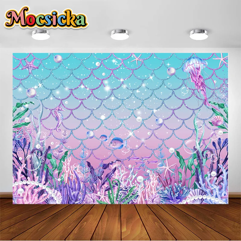

Glitter Mermaid Princess Backdrop for Photography Newborn Portrait Photo Background Photocall Girl Birthday Backdrops Decoration