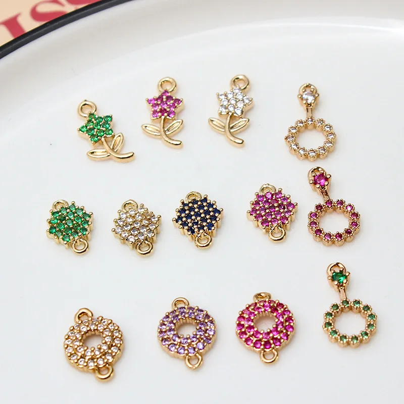 

1pcs Diy Full Of Diamonds Round Circle Flower Pendant Earrings Necklace Bracelet Jewelry Pendant Copper Accessories Charms