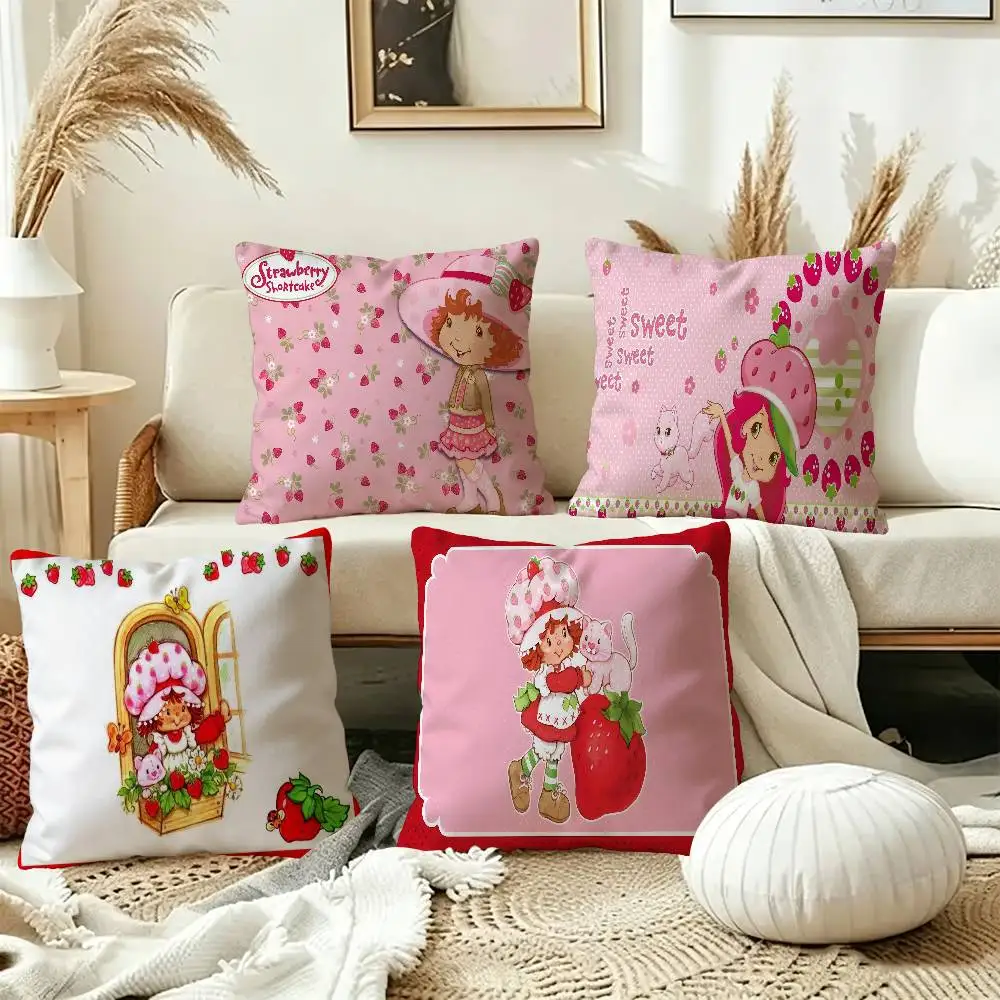 S-strawberry-shortcakeS Pillow Covers Cartoon Sofa Decorative Home Double-sided Printing Short Plush Cute Cushion Cover