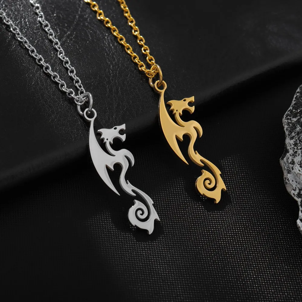 New Fashion Stainless Steel Wing Dragon Pendant Necklace Jewelry Accessories
