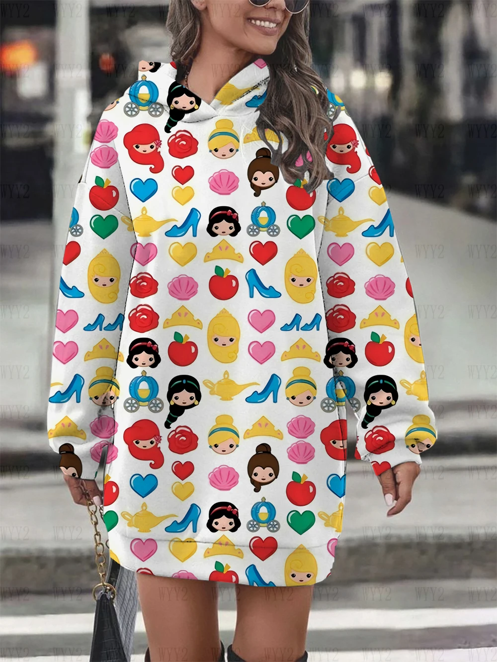 새로운 2025 여성 디즈니 공주 우아한 가을 아메리칸 스타일 후드 만화 후드 여성 애니메이션 후드 의류