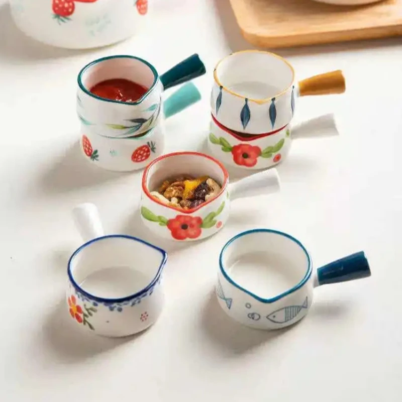 Coffee and milk seasoning dish, creative and cute ceramic milk cup, 50ml mini milk pot with seasoning handle