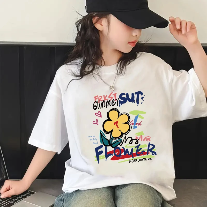 

Kids Girl Clothes Floral Graphic T-shirt Pure Cotton Tops Summer Short Sleeve Tee Korean Reviews Many Baby Clothes