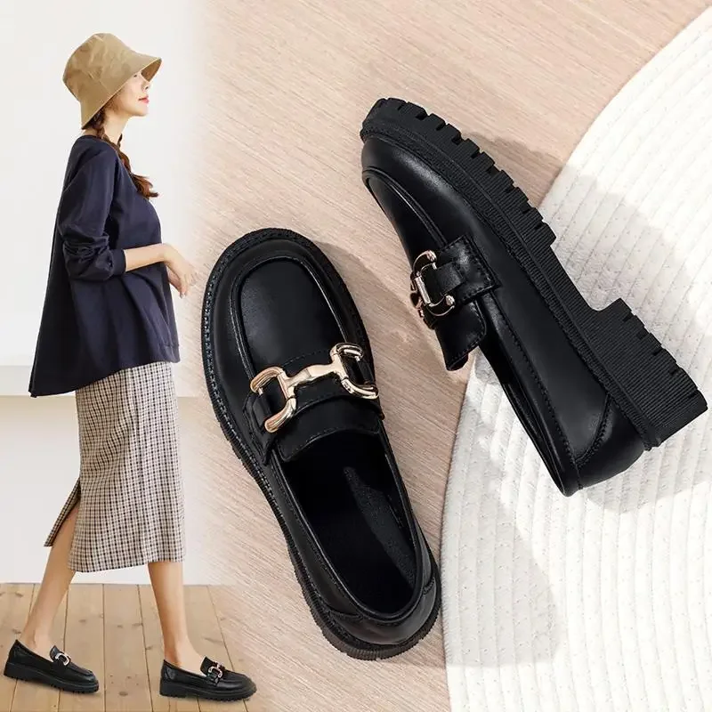 

2024 Moccasins Moccasins Flat Platform Pumps Leather round Head One Pedal Loafer