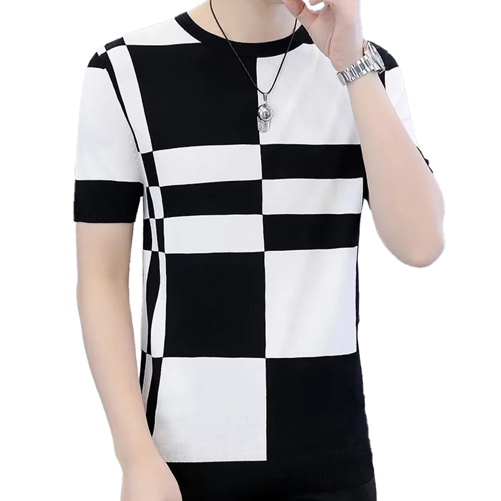 Casual Summer Outfit 2XL Casual Undershirt Casual Plaid Print Clothing Skinny Fashionable Plaid Tee Regular Clothing Length