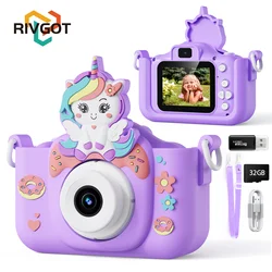 Kids Camera Toys 2 Inch Screen HD Cartoon Digital Camera with 32G Card Cute Educational Toy Children Birthday Christmas Gifts