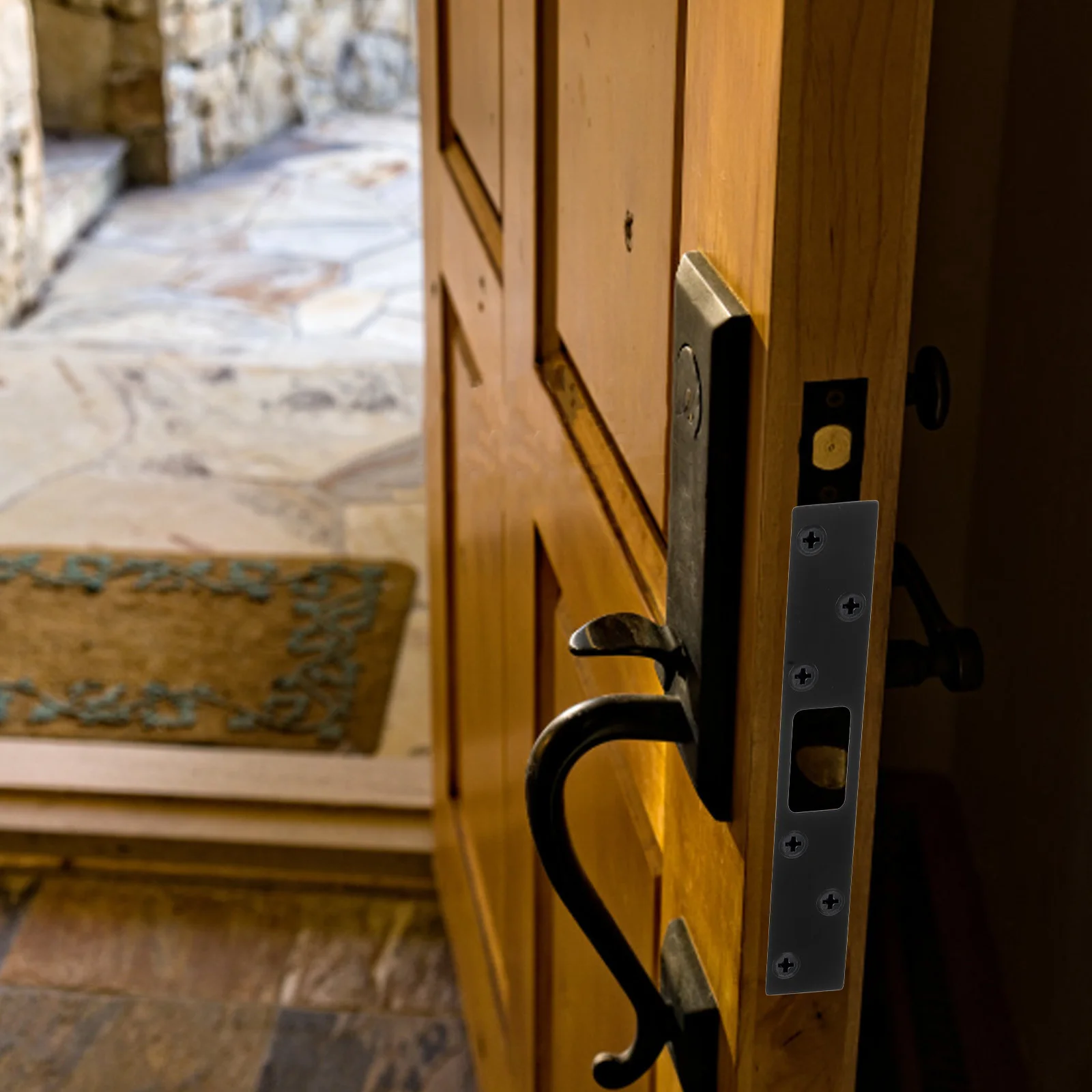 

Stainless Steel Door Strike Plate Heavy Duty Security Latch Plate for Deadbolt Exterior Door Reinforcement with 6 Screws Black