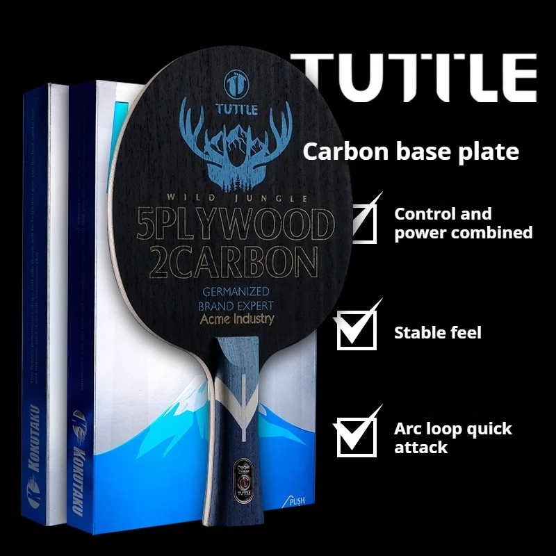 

TUTTLE WILD JUNGLE Carbon Fiber Table Tennis Blade 5 Wood 2 Carbon Ping Pong Paddle Arc Fast Attack Table Tennis Racket with Box