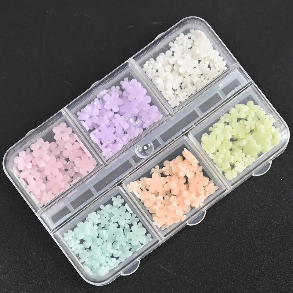 6 Grids/Box UV Sunlight Color Changing Nail Flower 3mm/6mm Mixed Size Floral Nail Art Decorations For Manicure Accessories HJ05