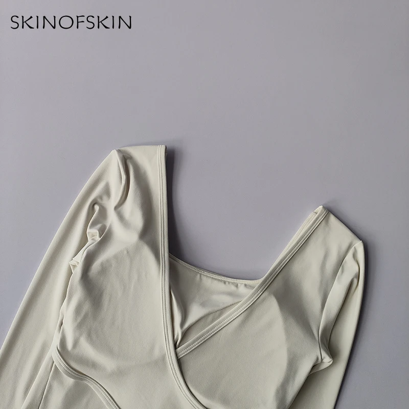 Feste Brustpolster, überkreuzter Rücken, Yoga-Kleidung, eng anliegend, schlankmachend, Sport-Langarm-Laufshirt, Fitness-Oberteil, Shirts – Detail 13