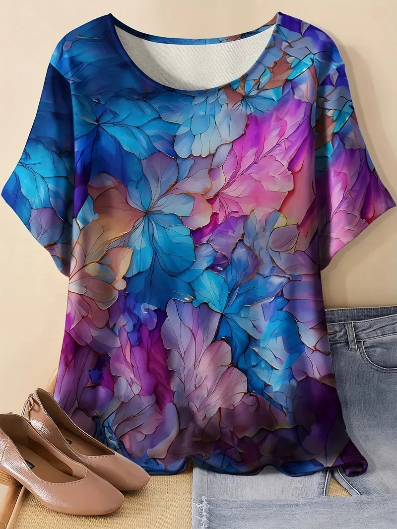 

Женская модная футболка больших размеров с короткими рукавами и 3D-принтом, свободная и повседневная, мягкая, удобная и дышащая, для занятий спортом на открытом воздухе