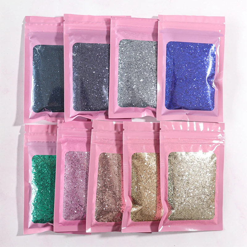 1 oz/Bag Nail art Pailletten Glitter Pulver Gemischt Größe Metallic Farbe Silber Gold Sparkly Chunky Gel Polnischen Maniküre DIY Dekorationen