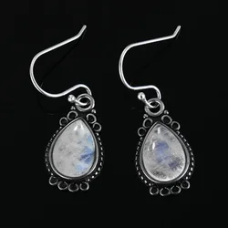 Simple Water Drop Shape 8x11MM Moonstone 925 Silver Dangle Earrings Women Jewelry Gift Dropshipping Wholesale
