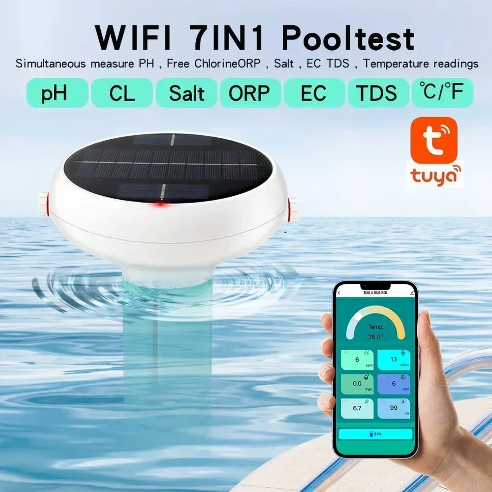 Tuya ZigBee Misuratore di cloro intelligente 7in1 PH ORP Solidi disciolti totali Salinità Temp CL Misuratore di test Test dell'acqua della piscina