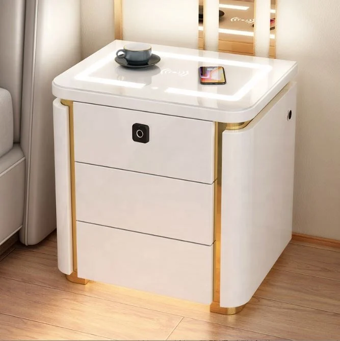 New Smart Wireless Charger Nightstand Side Table for Bedroom Furniture Table With Charging Station Mesita De Noche Inteligente