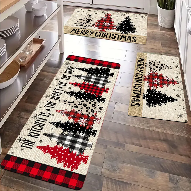 

Christmas Tree Pattern Kitchen Carpet Christmas Decorations Washable Velvet Suitable for Restaurants Bedrooms And More