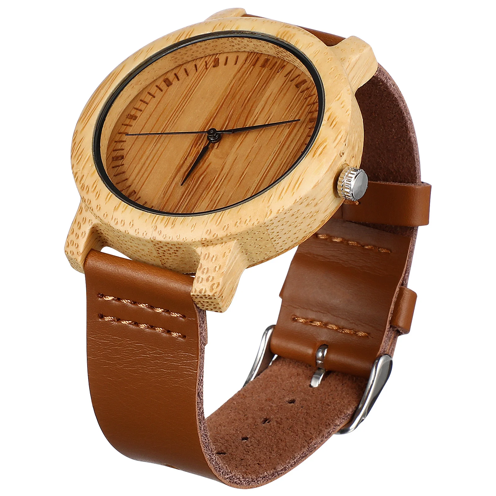 Mens Handmade Bamboo Quartz Movement Casual Wood Watch Analog Lightweight Wristwatch with Strap for Holiday