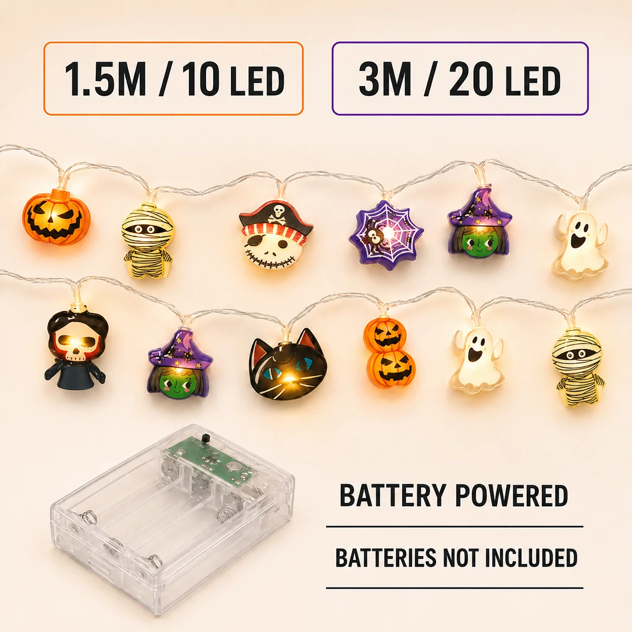 1pc Halloween LED String Lights 59/118in, Mixed Pumpkin Ghost Witch, Indoor Festive Decor - view 6
