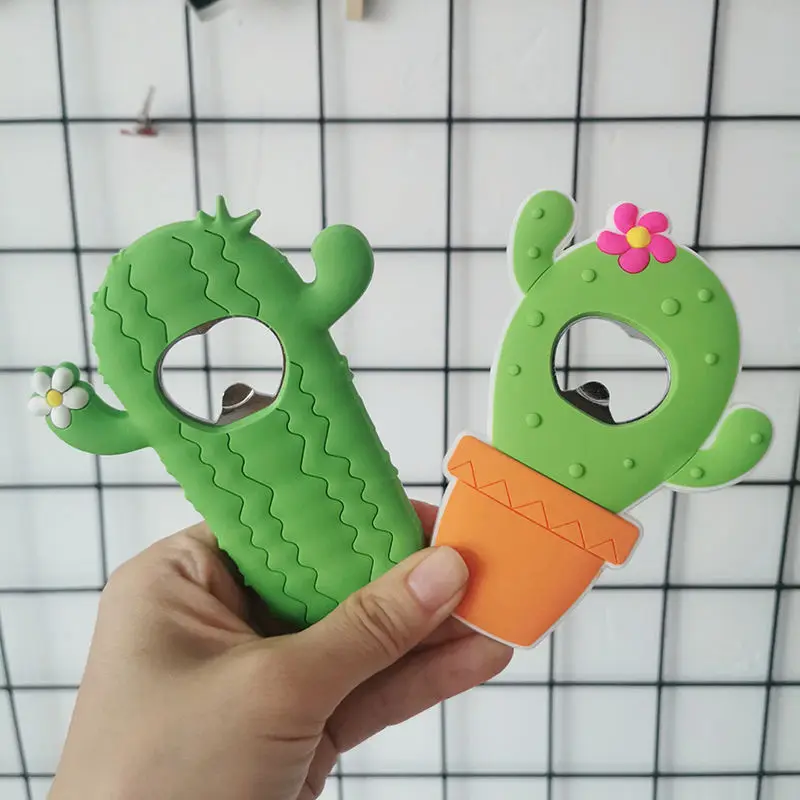 Cute Cactus Beer Opener Magnetic Refrigerator Soft PVC Magnet Bottle Opener Wine Beer Opening Tool Kitchen Accessories Gadgets