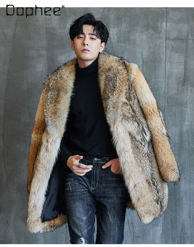 

2025 Winter New Handsome Men's Mid-Length Faux Fur Coat Sheepskin Integrated Jacket European Station High-Quality Mink Fur Men