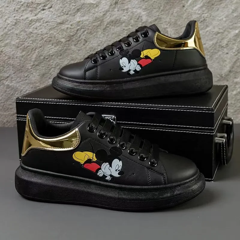 2025 outono novo transporte da gota mickey mouse sapatos de lona pintados à mão homem mulher sapatos de tabuleiro para meninos e meninas versão coreana